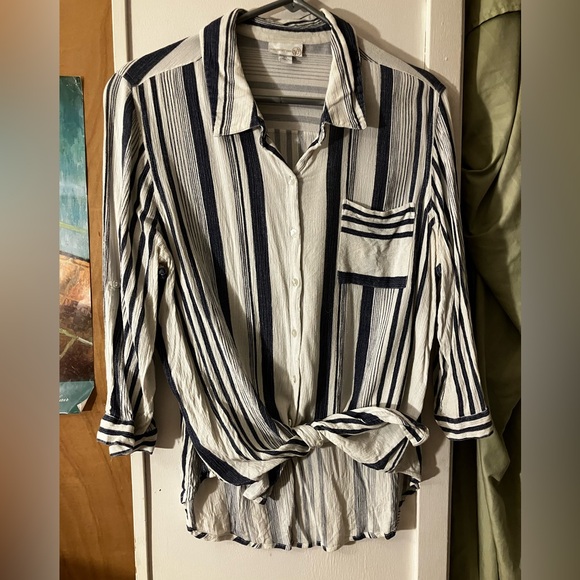 Westport 1962 Tops - Navy Stripe Rayon Shirt